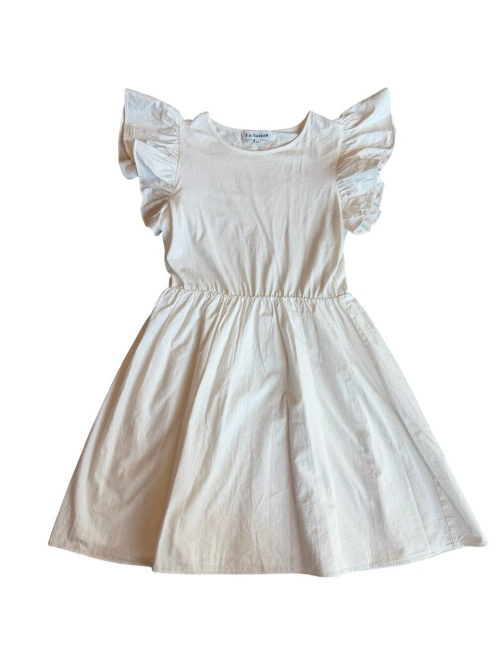 En Saison White A-Line Dress Flowy Sleeves Cotton Blend Stretch Size Medium